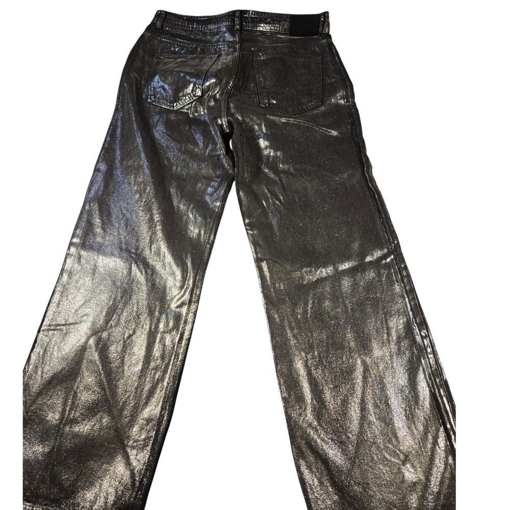 Zara Metallic Silver Coated Wide Leg Jeans‎ Black Denim High Rise Size 10/32